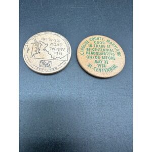 Vintage Wooden Trade Token Pair Maryland‎ 1974 Bicentennial & 1991 Coin Show